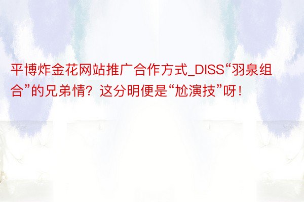 平博炸金花网站推广合作方式_DISS“羽泉组合”的兄弟情？这分明便是“尬演技”呀！
