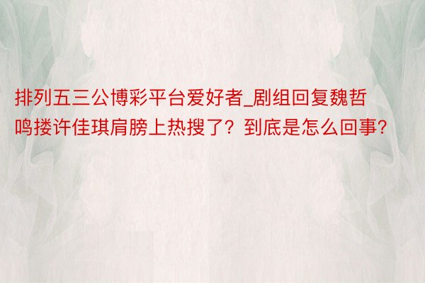 排列五三公博彩平台爱好者_剧组回复魏哲鸣搂许佳琪肩膀上热搜了？到底是怎么回事？