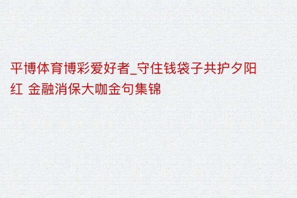 平博体育博彩爱好者_守住钱袋子共护夕阳红 金融消保大咖金句集锦